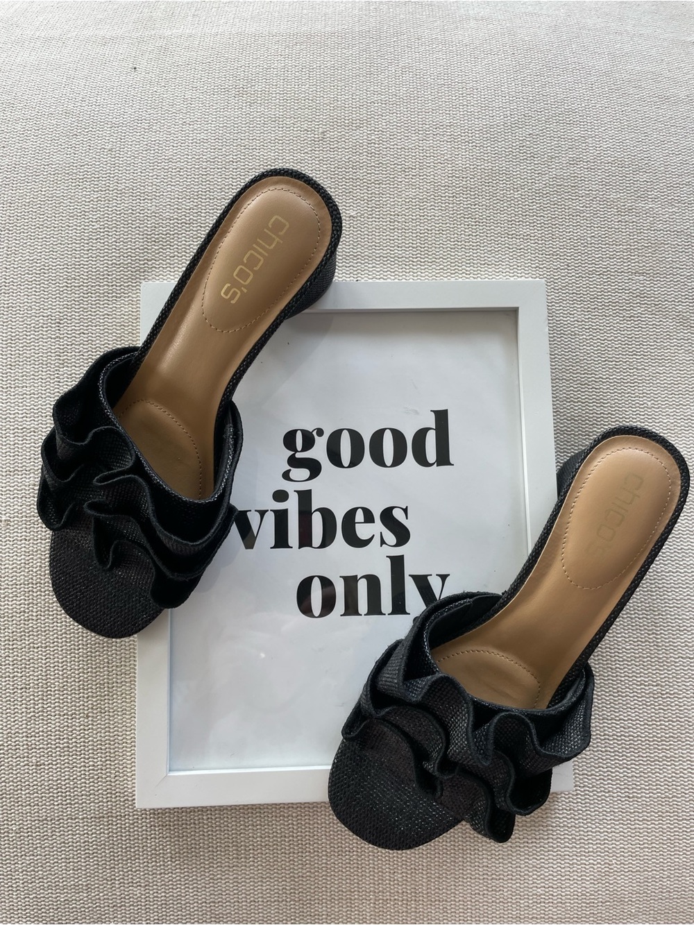 Chico's Whitney Raffia Ruffle Slide Sandals - Picture 2 of 10